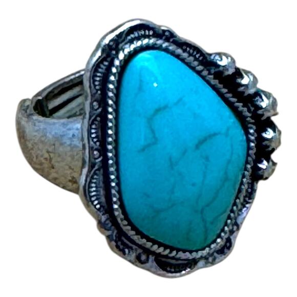 Turquoise Stone Stretch Ring Silver - Picture 6 of 10